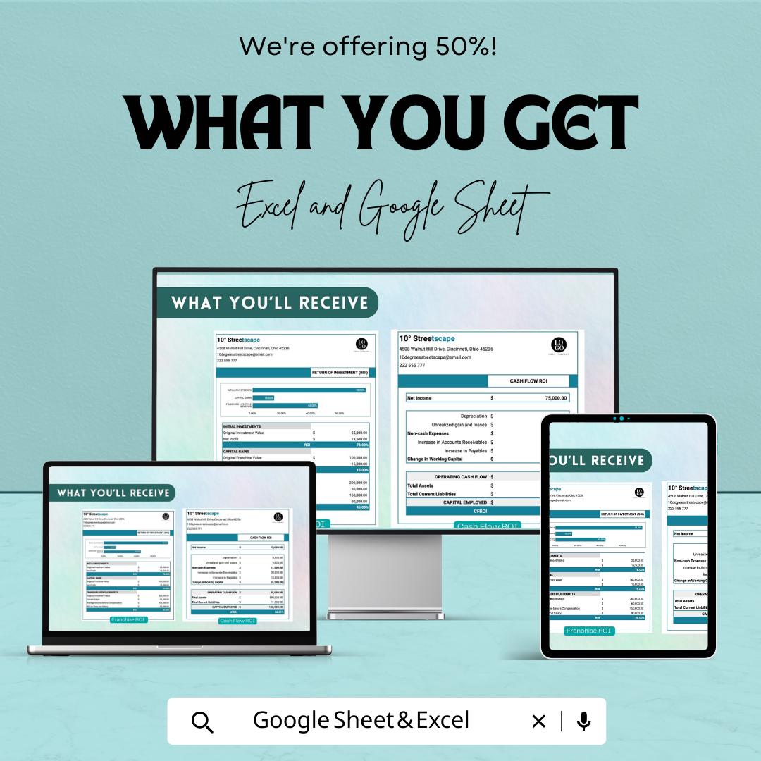 Franchise ROI Template, ROI Calculator, Franchise Investment Analysis, Profit Projection Sheet, Excel Google Sheets Business Template