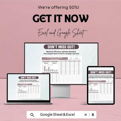 Account Budget Efficiency Analysis Sheet Template | Expense Tracker | Monthly Budget Planner | Financial Report Dashboard