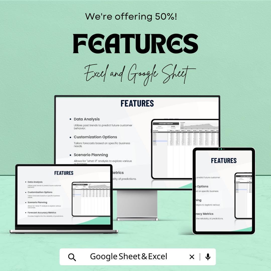 Customer Forecast Template, Sales Forecast Spreadsheet, Customer Tracking Sheet,  Business Forecast Tool, Revenue Planner