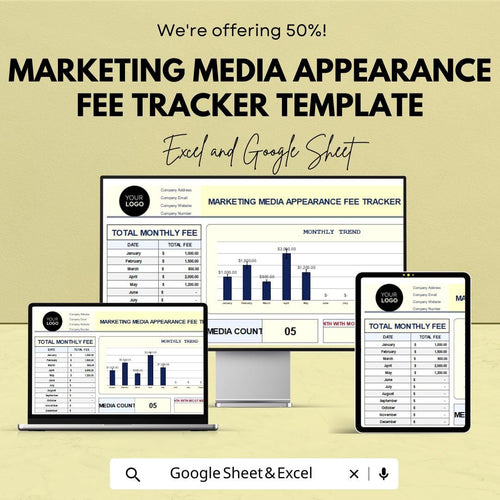 Marketing Media Appearance Fee Tracker Template | Media Engagement Log | Monthly Fee Tracker