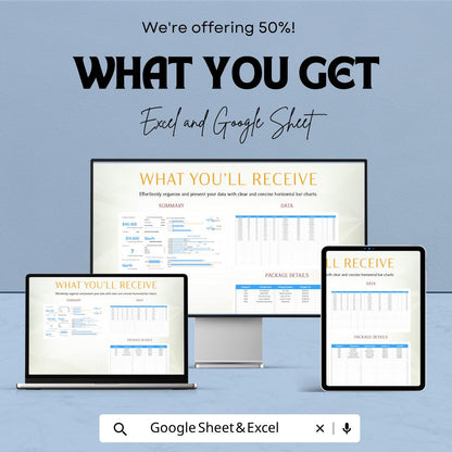 Horizontal Bar Chart Template | Data Visualization Spreadsheet | Business Chart Dashboard | Editable Graph Template | Reporting Tool