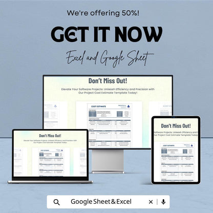 Software Project Cost Estimate Template Excel | Project Budget Planner Google Sheets | IT Cost Estimation Spreadsheet | Project Cost Tracker