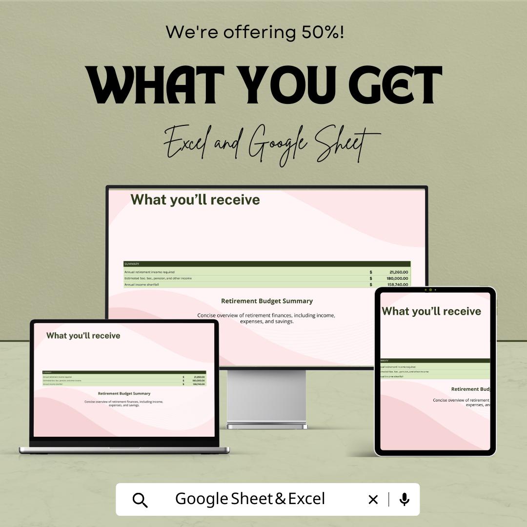 Early Retirement Budget | Excel and Google Sheets Retirement | Financial Independence Tracker | Income and Expense | Savings Forecast Tool