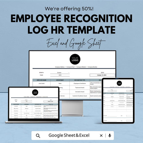 Employee Recognition Log HR Template, Excel & Google Sheets, Staff Appreciation Tracker, Employee Awards Log, HR Performance Spreadsheet