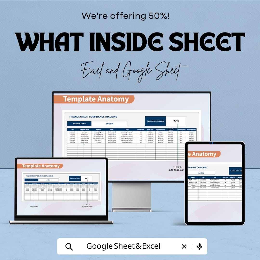 Finance Credit Compliance Tracking Template | Credit Monitoring Spreadsheet | Compliance Tracker | Financial Compliance Tool