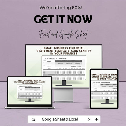 Small Business Financial Statement Template - Income, Expense & Cash Flow - Excel and Google Sheet Template - Financial Management