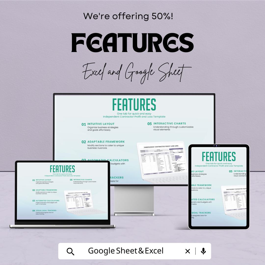 Independent Contractor Profit and Loss Sheet | Google Sheets Template | Income and Expense Tracker | Tax Preparation & Financial Planning |