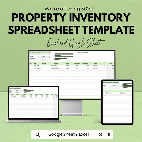 Property Inventory Spreadsheet Template | Asset Tracking Inventory Sheet | Excel & Google Sheets