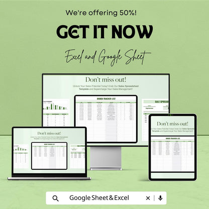 Sales Spreadsheet Template | Sales Tracker and Order Management Sheet | Excel & Google Sheets