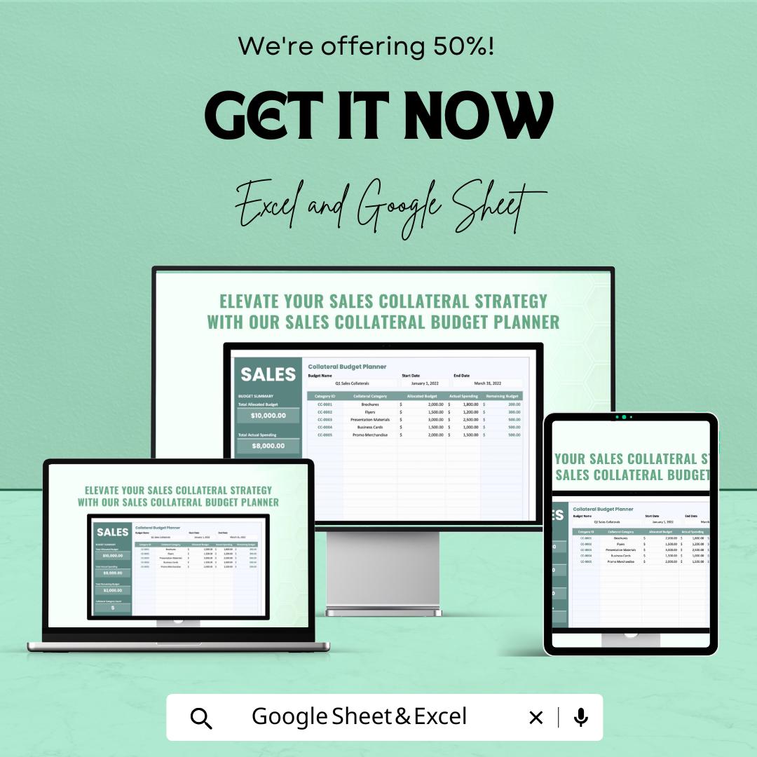 Sales Collateral Budget Planner Sheet – Excel and Google Sheets | Sales Budget Tracker | Marketing Budget Allocation & Expense Management