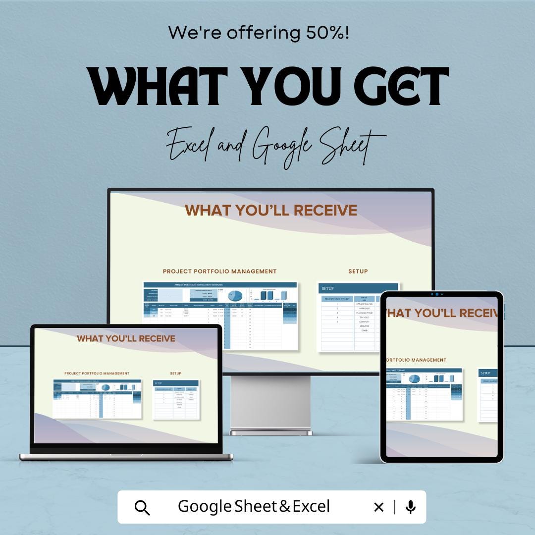 Project Portfolio Management Sheet - Excel and Google Sheets Template for Tracking, Budgeting & Reporting