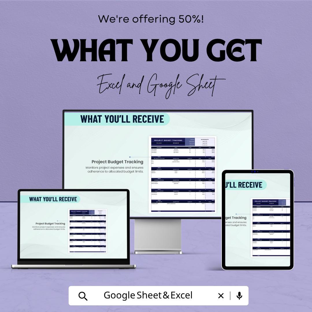 Project Budget Tracking Template | Budget Planner Spreadsheet | Expense Tracker | Project Cost Management | Excel & Google Sheets |