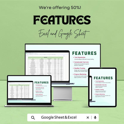 HR Task List Sheet - Excel and Google Sheet Template for HR Management | Track Tasks, Deadlines & Progress Efficiently