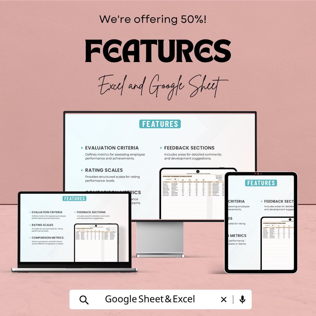 Operations Performance Appraisal Template | Employee Evaluation Matrix | KPI Performance Review Tracker | Excel & Google Sheets |