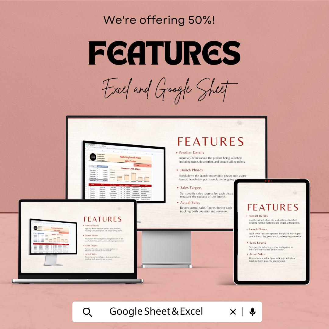 Marketing Launch Phase Sales Tracker Template | Product Launch Sales Dashboard | Excel & Google Sheets Marketing Tracker