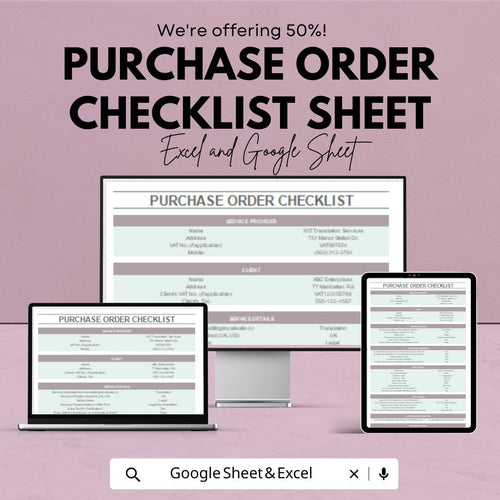 Purchase Order Checklist Template | Google Sheets & Excel | Procurement Form | Order Tracking Sheet | Editable Instant Download