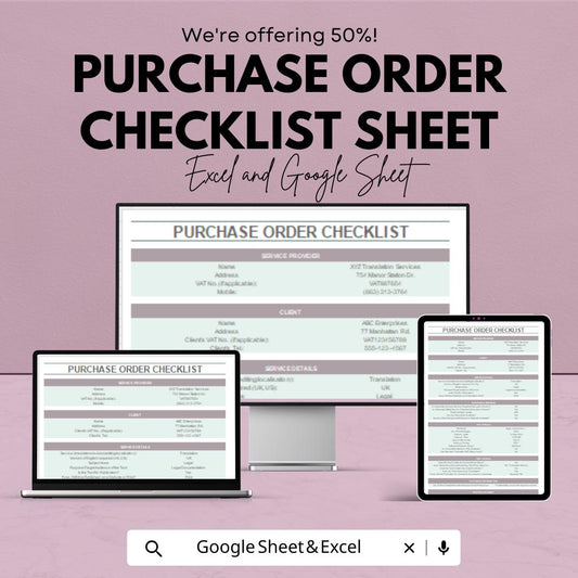 Purchase Order Checklist Template | Google Sheets & Excel | Procurement Form | Order Tracking Sheet | Editable Instant Download