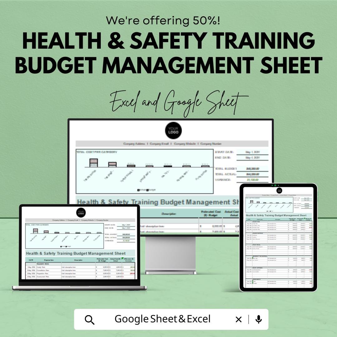 Health & Safety Training Budget Management Sheet | Excel and Google Sheet Template for Compliance and Budgeting | Track Training Expenses