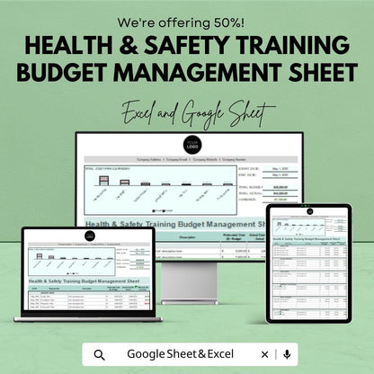 Health & Safety Training Budget Management Sheet | Excel and Google Sheet Template for Compliance and Budgeting | Track Training Expenses