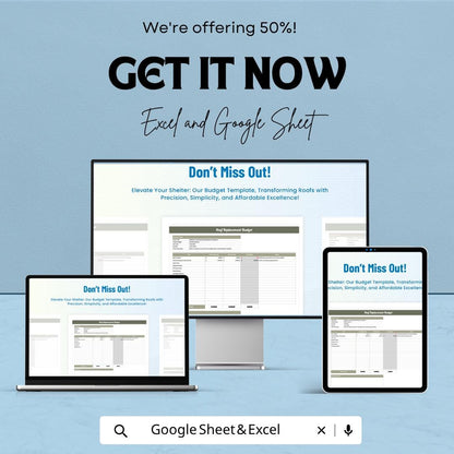 Roof Replacement Budget Template | Roofing Cost Estimator Spreadsheet | Roof Project Budget Planner | Excel & Google Sheets |