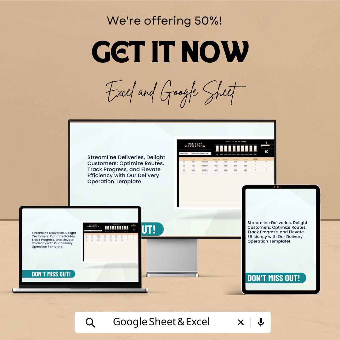 Delivery Operation Template, Delivery Tracker Spreadsheet, Logistics Management Sheet, Order and Route Tracker, Excel & Google Sheets