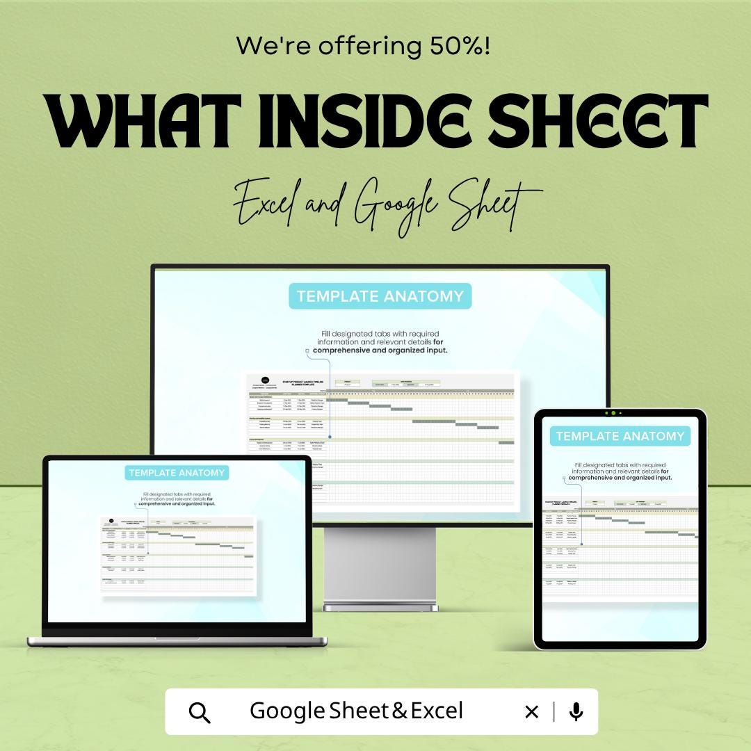 Startup Product Launch Timeline Planner Template | Product Launch Tracker | Marketing Campaign Schedule | Excel & Google Sheets