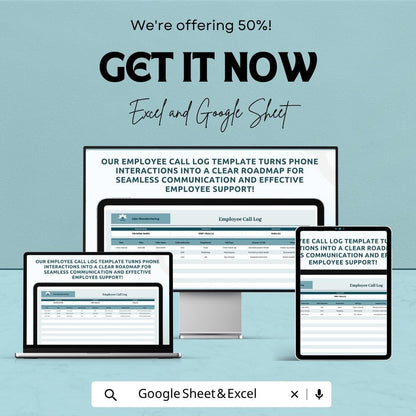 Employee Call Log Template | HR Communication Tracker | Staff Call Record Sheet | Excel & Google Sheets | Employee Interaction Log