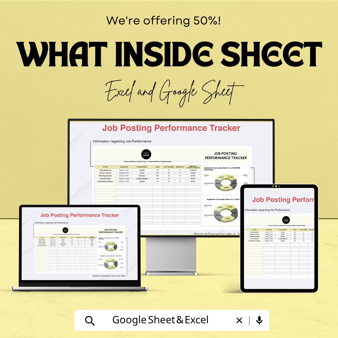 Job Posting Performance Tracker HR Sheet | Excel & Google Sheets | HR Analytics | Recruitment Stats | Instant Download Template