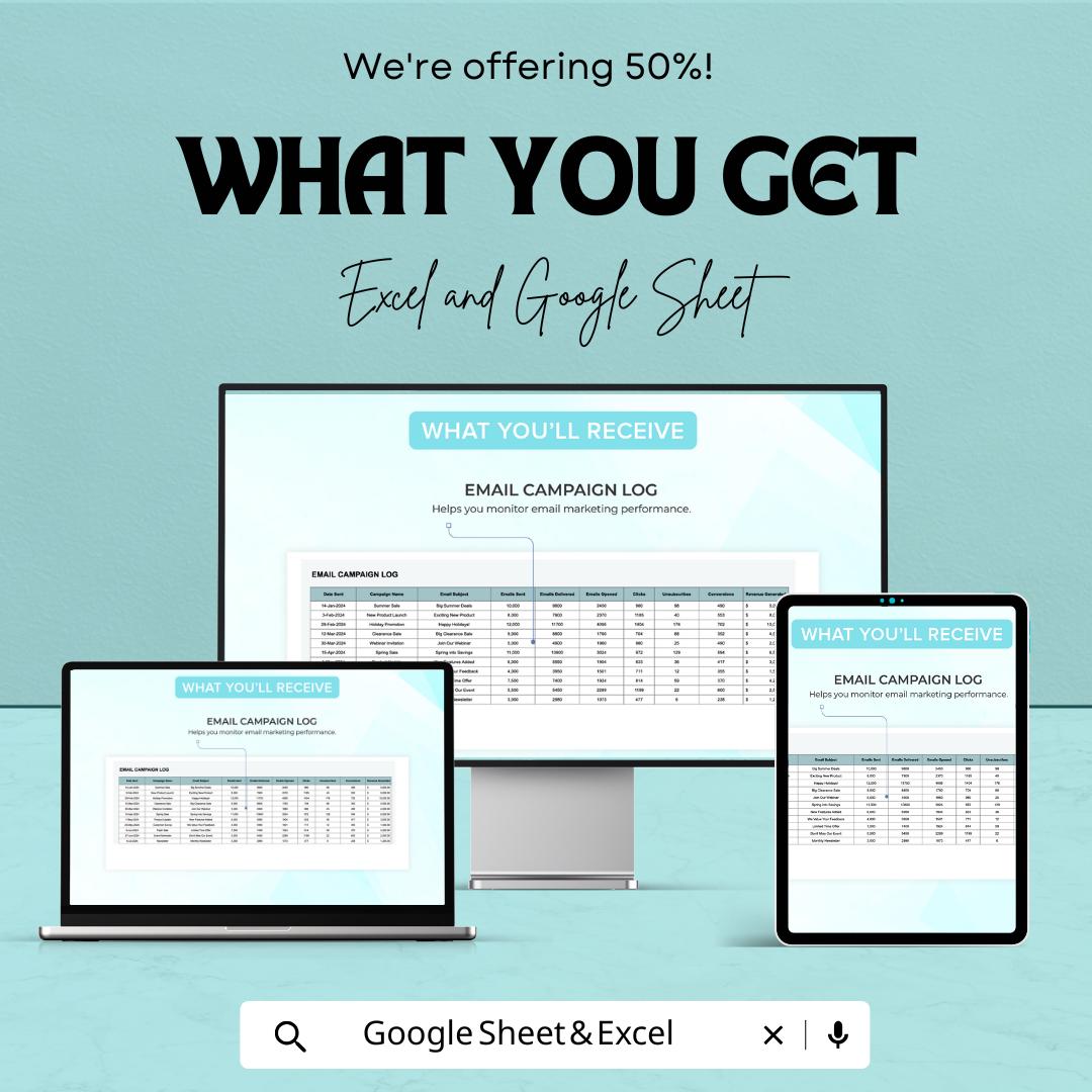Startup Email Campaign Metrics Tracker Template | Email Marketing Analytics Spreadsheet | Excel & Google Sheets