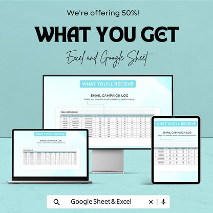 Startup Email Campaign Metrics Tracker Template | Email Marketing Analytics Spreadsheet | Excel & Google Sheets