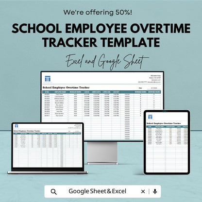 School Employee Overtime Tracker | Staff Time Tracking Template | Payroll Hours Log | Attendance & Overtime Calculator