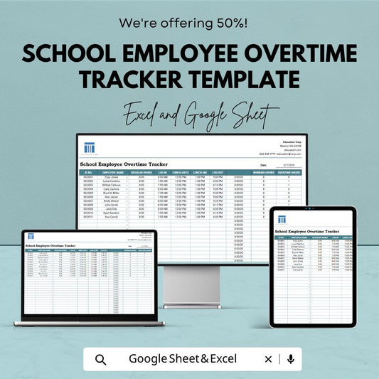 School Employee Overtime Tracker | Staff Time Tracking Template | Payroll Hours Log | Attendance & Overtime Calculator