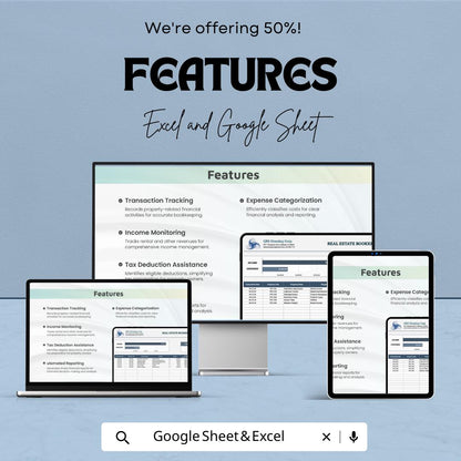 Real Estate Bookkeeping Template | Rental Property Accounting Spreadsheet | Income Expense Tracker | Excel & Google Sheets