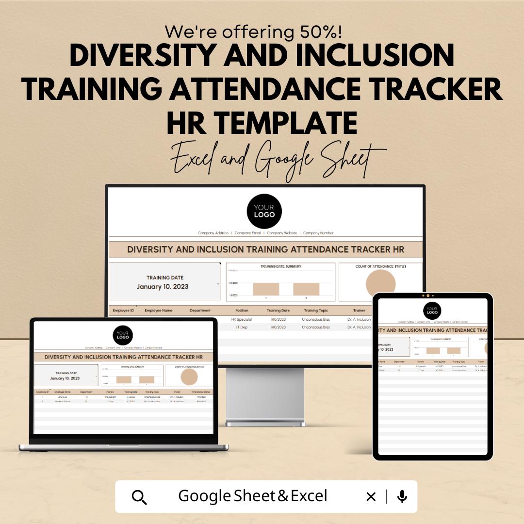 Diversity and Inclusion Training Attendance Tracker | HR Template Excel & Google Sheets | DEI Training Tracker | Employee Attendance Log