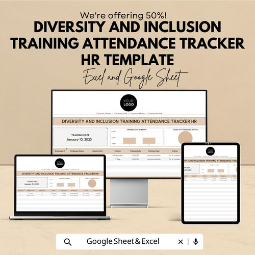 Diversity and Inclusion Training Attendance Tracker | HR Template Excel & Google Sheets | DEI Training Tracker | Employee Attendance Log