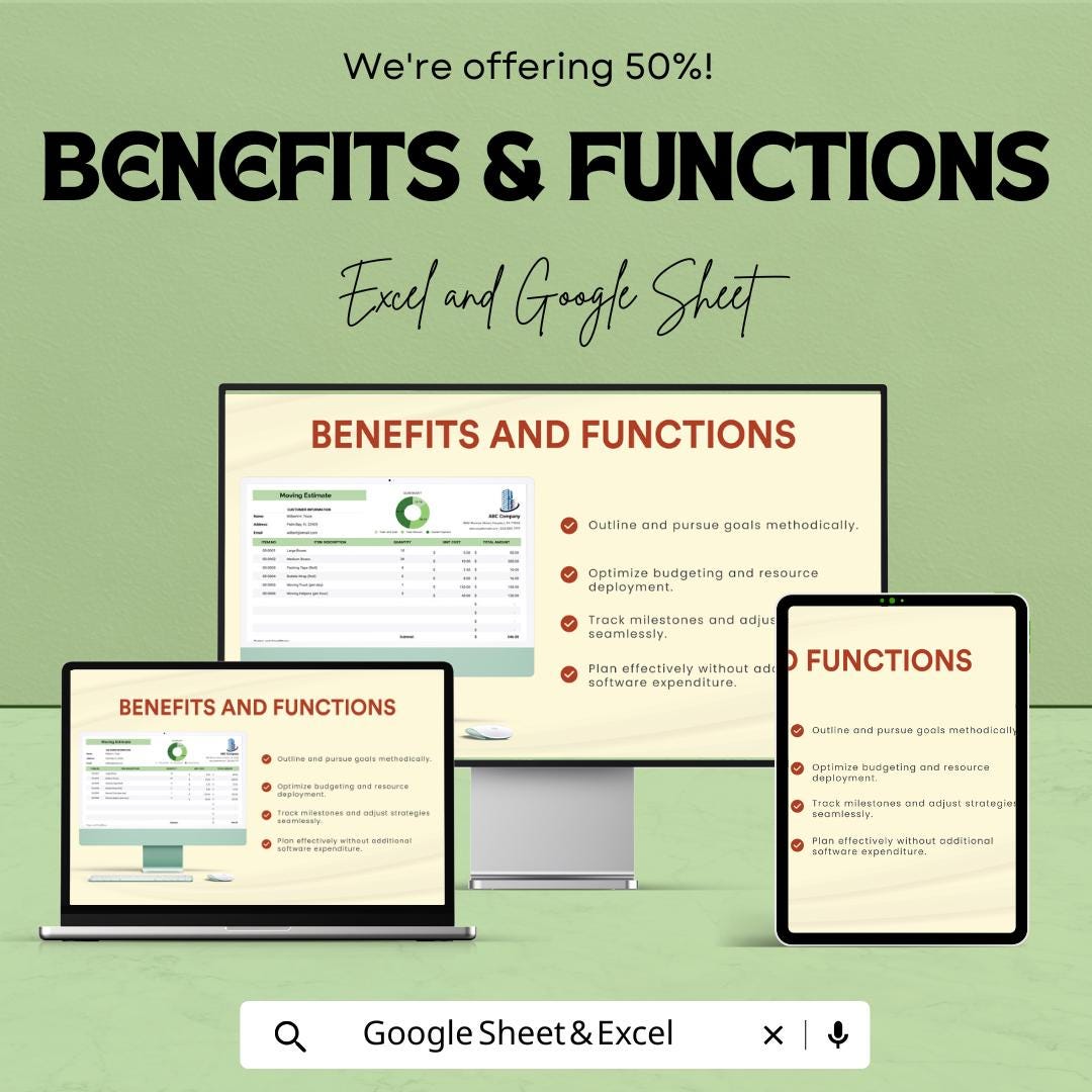 Moving Estimate Sheet - Excel and Google Sheets | Moving Cost Calculator | Moving Estimate Template | Household & Office Move | 50% OFF