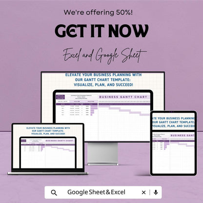 Business Gantt Chart Excel Template | Google Sheet Gantt Chart | Project Planning & Task Scheduling | Task Tracker Template