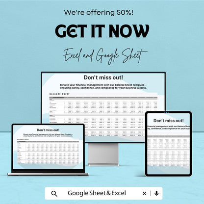 Balance Sheet Template for Excel & Google Sheets – Financial Management Tool | Track Assets, Liabilities, and Equity | 50% Off Now!