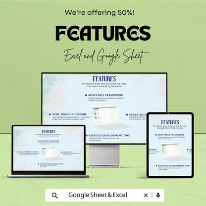 Cost Per Lead Calculator | PPC Advertising ROI Tracker | Google Sheets & Excel | Campaign Metrics Spreadsheet | CPL Calculation Sheet