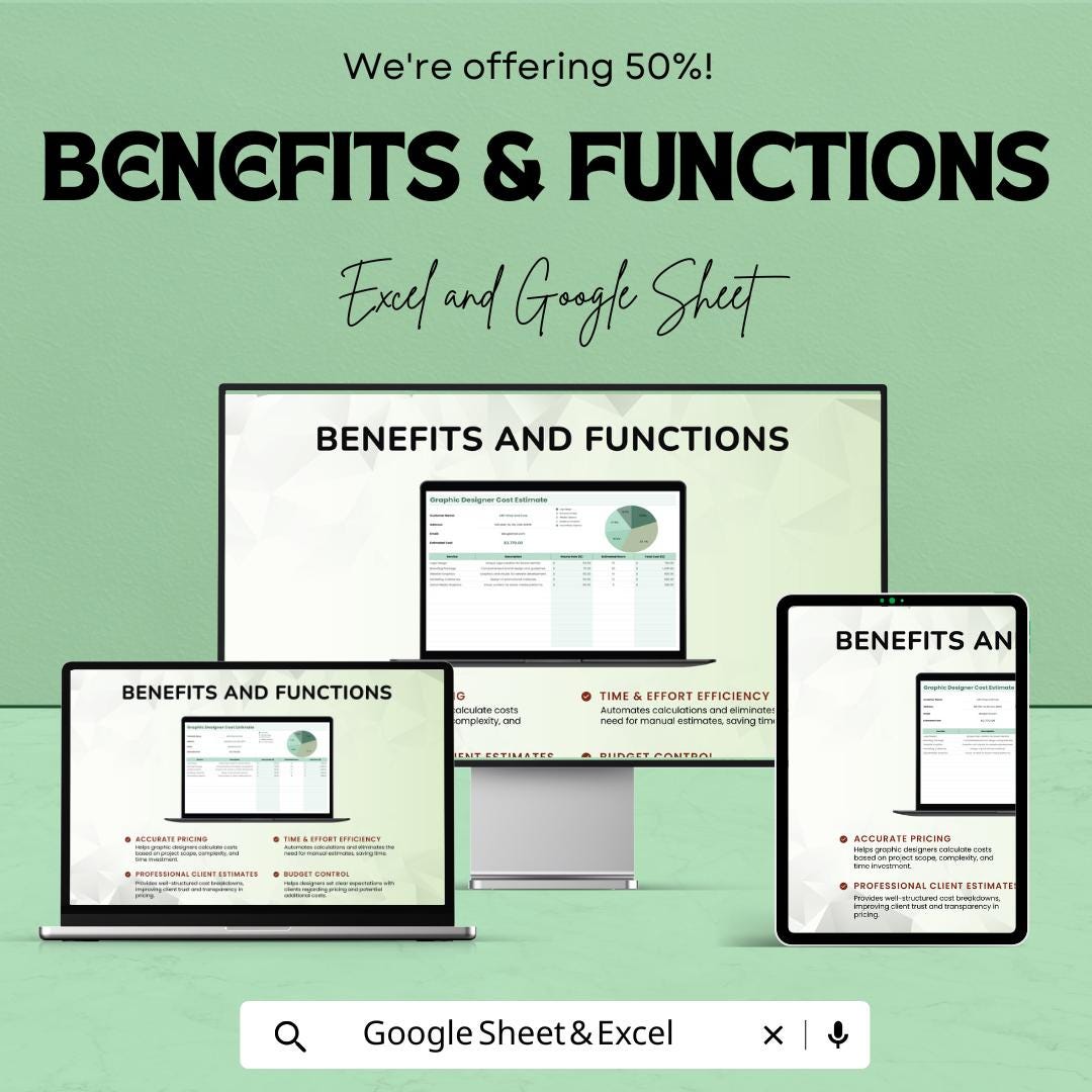 Graphic Designer Cost Estimate Sheet | Excel and Google Sheets | Freelance and Agency Template | Budgeting & Pricing Tool |
