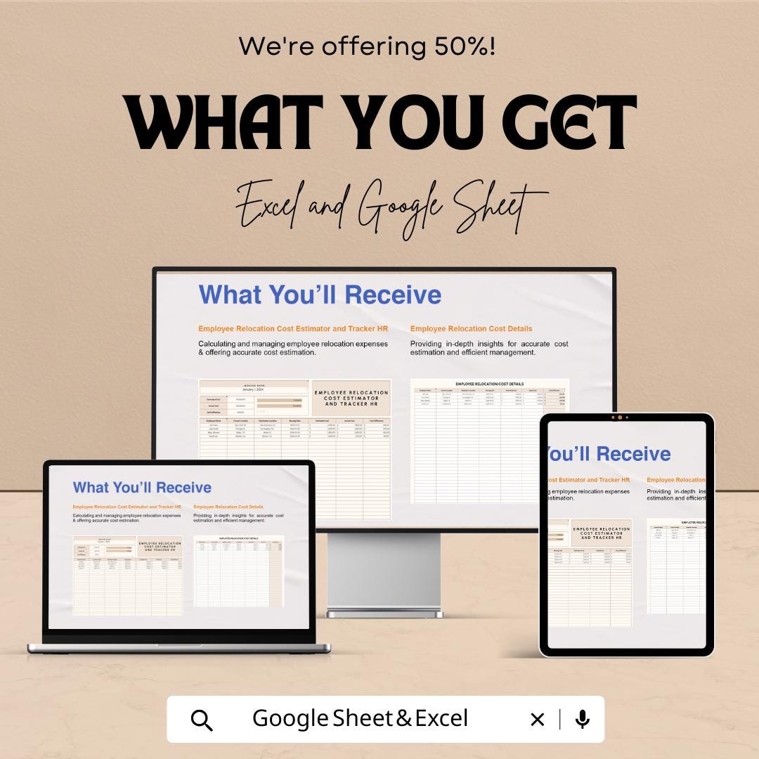 Employee Relocation Cost Estimator and Tracker | HR Relocation Budget Template | Excel & Google Sheets | Employee Moving Cost Tracker