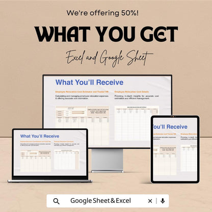 Employee Relocation Cost Estimator and Tracker | HR Relocation Budget Template | Excel & Google Sheets | Employee Moving Cost Tracker