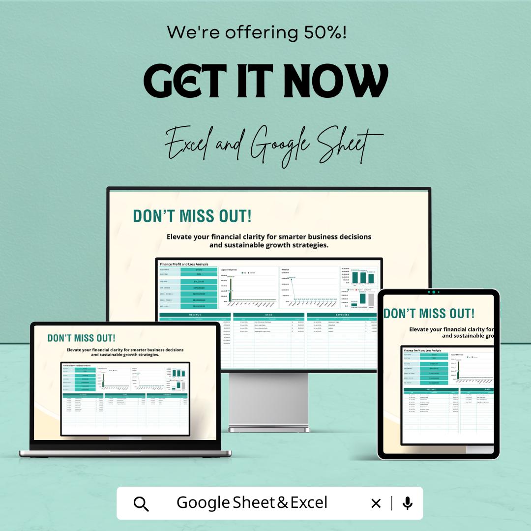 Finance Profit and Loss Analysis Sheet | Google Sheets Template for Financial Tracking | Monthly Profit Loss Tracker | Financial Dashboard