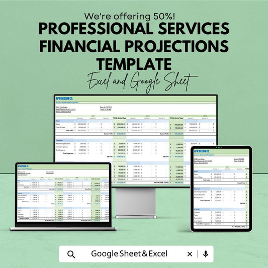 Financial Projections Template | Professional Services Forecast Spreadsheet | Revenue & Expense Forecast | Business Financial Model