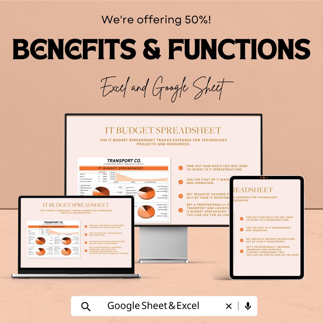 Transport and Logistics IT Budget Spreadsheet | Excel & Google Sheets | Logistics Cost Planner | Transportation IT Budget Template