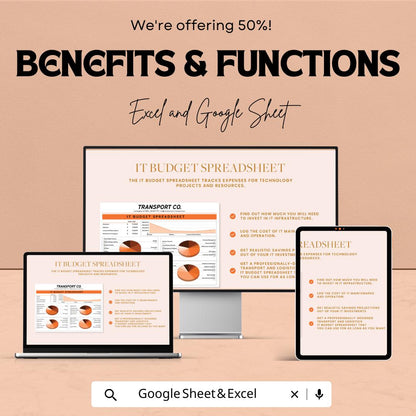 Transport and Logistics IT Budget Spreadsheet | Excel & Google Sheets | Logistics Cost Planner | Transportation IT Budget Template