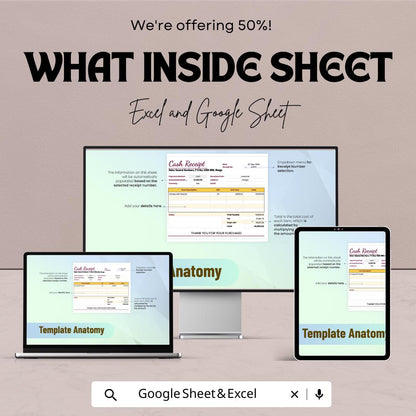 Cash Receipt Template | Excel & Google Sheets | Editable Business Receipt | Payment Record Template | Printable Cash Receipt