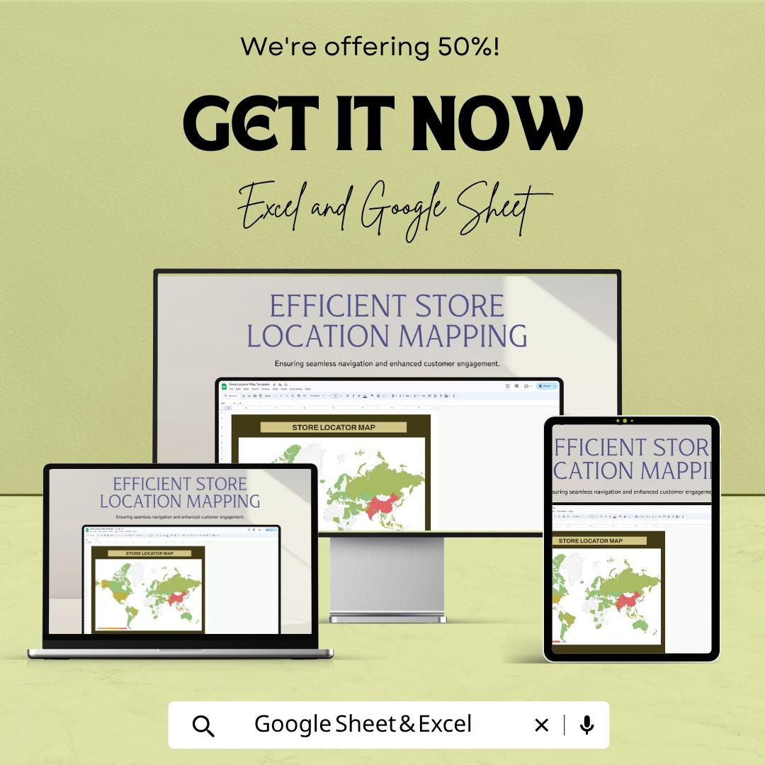 Store Locator Map Template | Store Location Map Excel | Business Location Tracker | Territory Map Spreadsheet