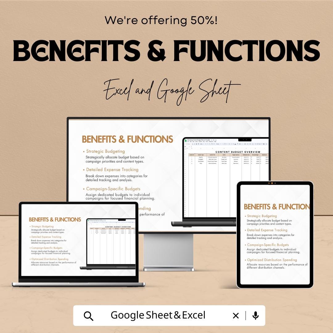 Marketing Content Budget Planner Template | Content Marketing Budget Sheet | Campaign Expense Tracker |  Social Media Budget Template