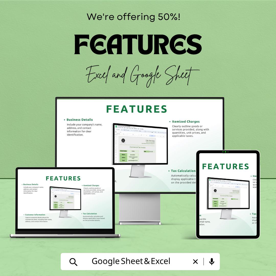 Commercial Tax Invoice Template | Business Invoice Spreadsheet | Tax Invoice Template | Excel & Google Sheets | Professional Invoice Tracker